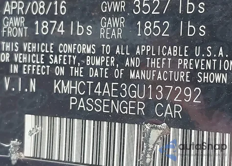 2016 Hyundai Accent Se from USA, damaged, VIN KMHCT4AE3GU137292